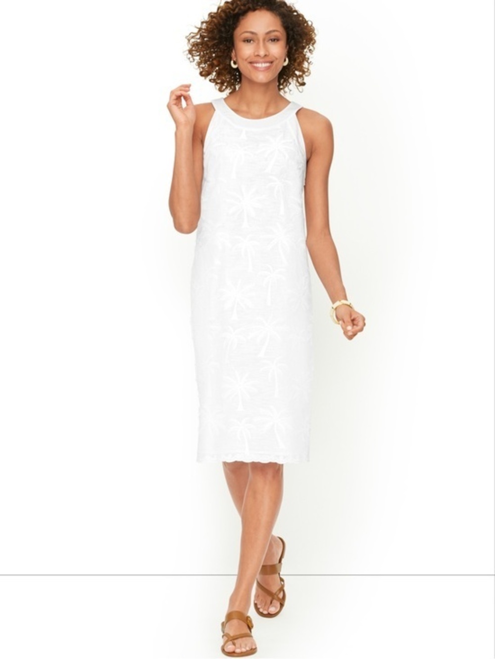 NWT Talbots Embroidered Palm Tree Shift Dress Plus 22W Sleeveless White Feminine
